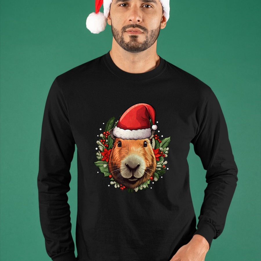 Cute Capybara Shirt, Funny Capybara Unisex T-Shirt/Hoodie/Sweatshirt HLT00 - Funny Christmas Capybara Long Sleeve T-Shirt