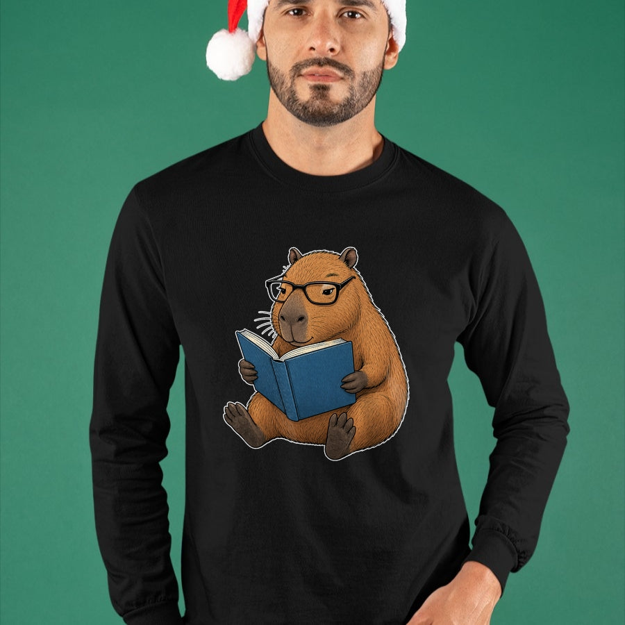 Cute Capybara Shirt, Funny Capybara UnisexT-Shirt/Hoodie/Sweatshirt HLT00 - Capybara Bookworm Reading Book Funny Graphic T-Shirt