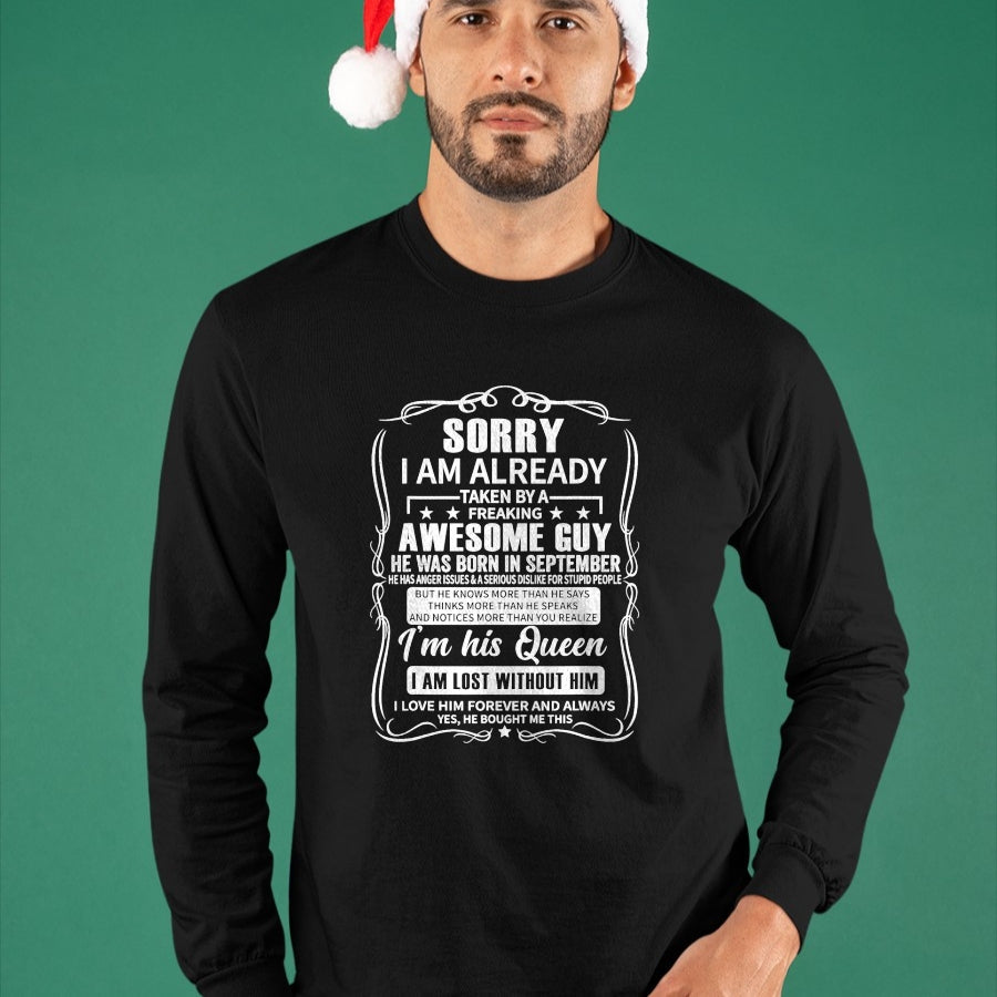 Best Wife Shirt, Wife and Husband Unisex T-Shirt/Hoodie/Sweatshirt HLT00 - I Am Already Taken By Freaking Awesome Guy Born in September T-Shirt