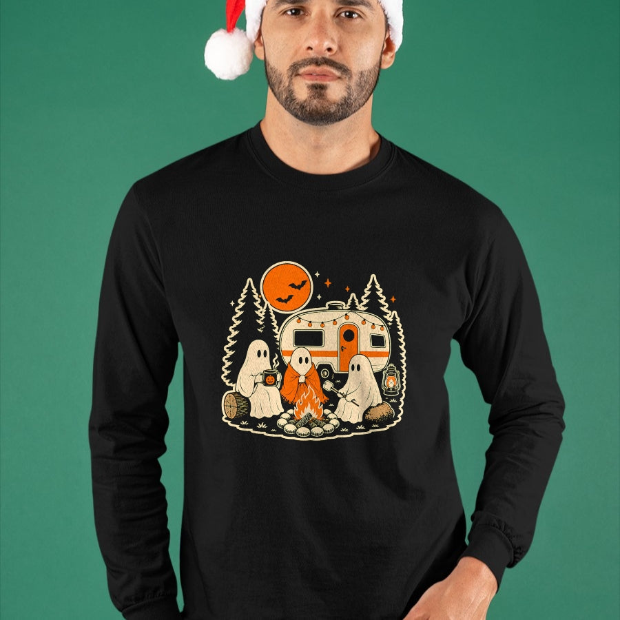 Funny Camping Shirt, Gift For Camping Lover Unisex T-Shirt/Hoodie/Sweatshirt HLT00 - Halloween Camping Ghost Camper Vintage Style T-Shirt