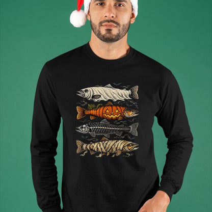 Funny Fishing Shirt, Gift For Fishing Lover Unisex T-Shirt/Hoodie/Sweatshirt HLT00 - Halloween Trout Fish Ghost Pumpkin Skeleton Mummy T-Shirt