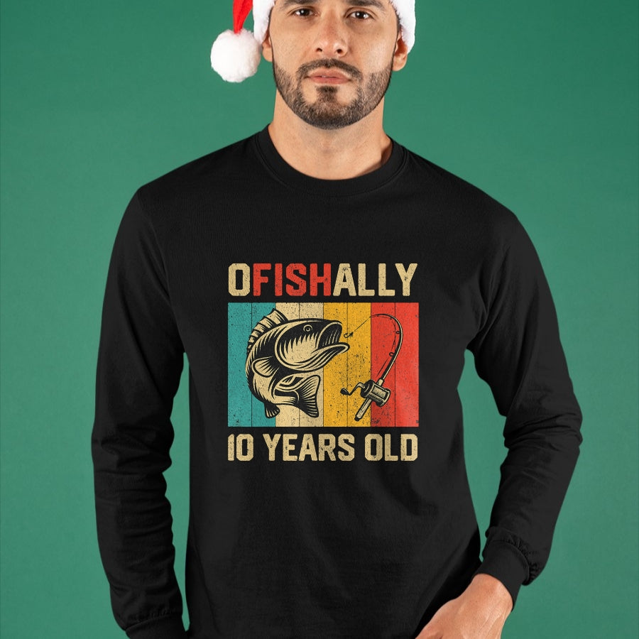 Funny Fishing Shirt, Gift For Fishing Lover Unisex T-Shirt/Hoodie/Sweatshirt HLT00 - Ofishally 10 Years Old Funny Fishing Birthday Fisherman T-Shirt