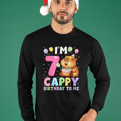 Cute Capybara Shirt, Funny Capybara Unisex T-Shirt/Hoodie/Sweatshirt HLT00 - Kawaii Girl Capybara 7th Birthday to Me Balloons Capy Cake T-Shirt