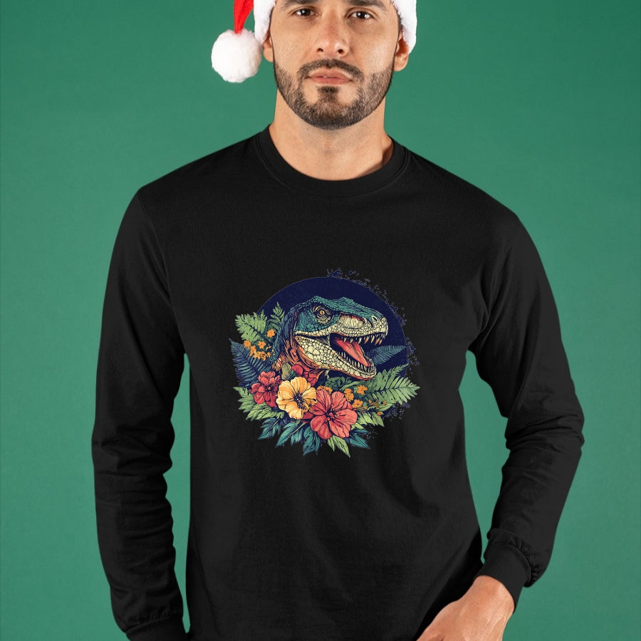 Best Dinosaur Lover Shirt, Funny Dinosaur UnisexT-Shirt/Hoodie/Sweatshirt HLT00 - Dinosaur With Floral Background Artwork T-Shirt