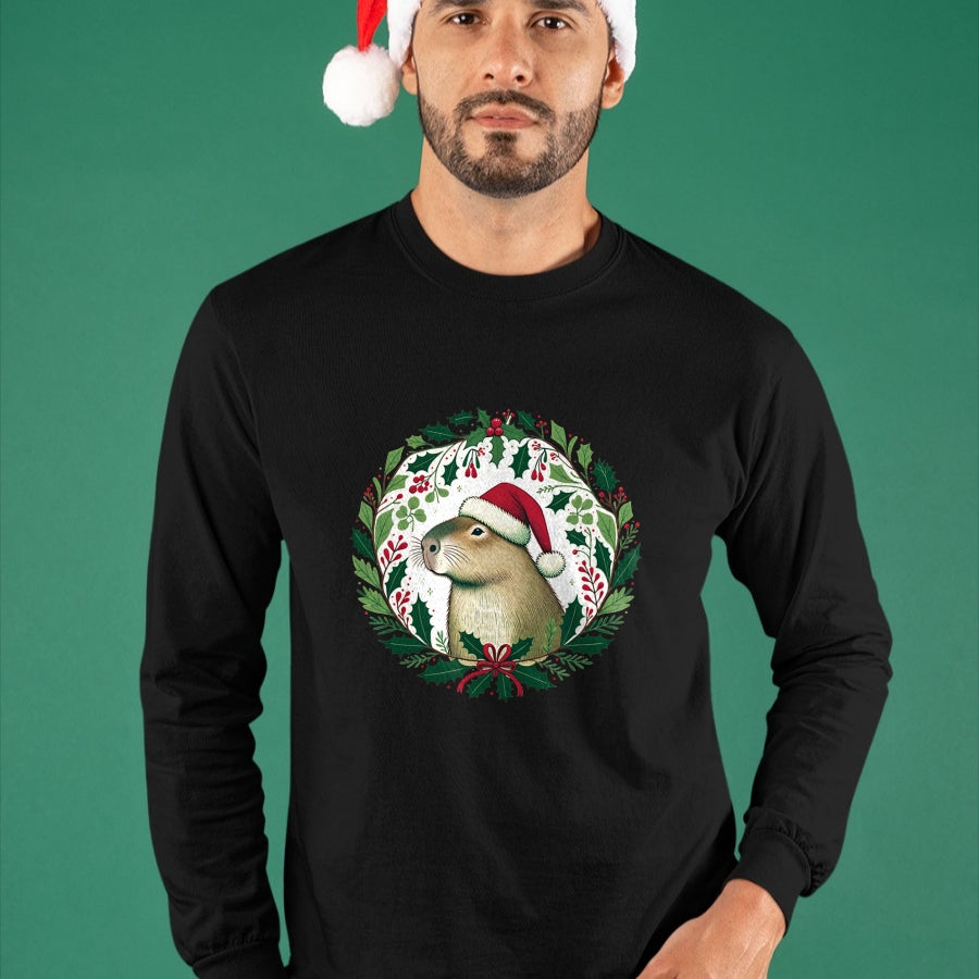 Cute Capybara Shirt, Funny Capybara Unisex T-Shirt/Hoodie/Sweatshirt HLT00 - Capybara Christmas illustration Long Sleeve T-Shirt (1)