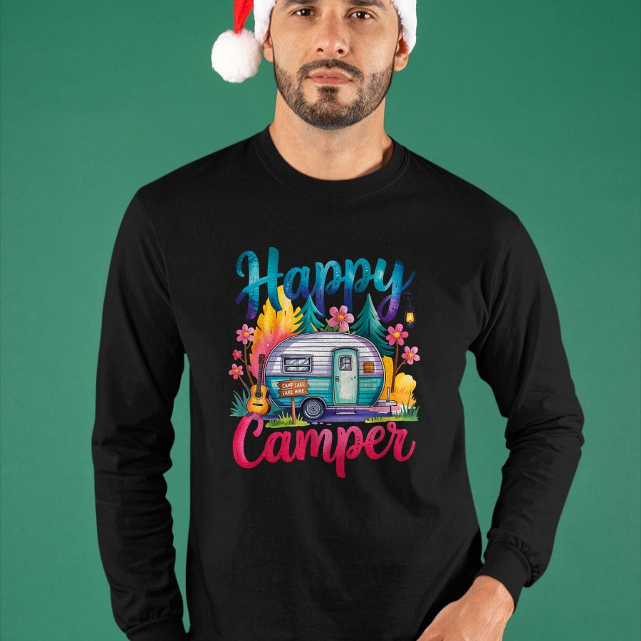 Funny Camping Shirt, Gift For Camping Lover Unisex T-Shirt/Hoodie/Sweatshirt HLT00 - Funny Happy Camper Camping Apparel Trailer RV Kids Women T-Shirt