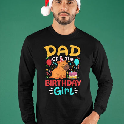Cute Capybara Shirt, Funny Capybara Unisex T-Shirt/Hoodie/Sweatshirt HLT00 - Dad of The Birthday Girl Kids Cute Capybara Bday Family T-Shirt