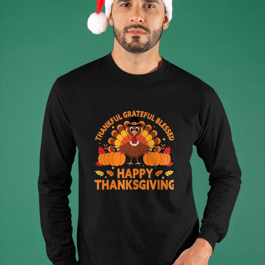 Best Thanksgiving Family Shirt , Funny Thanksgiving UnisexT-Shirt/Hoodie/Sweatshirt HLT00 - Thankful Grateful Blessed Turkey, Happy Thanksgiving T-Shirt, Men, Black, 3X-Large