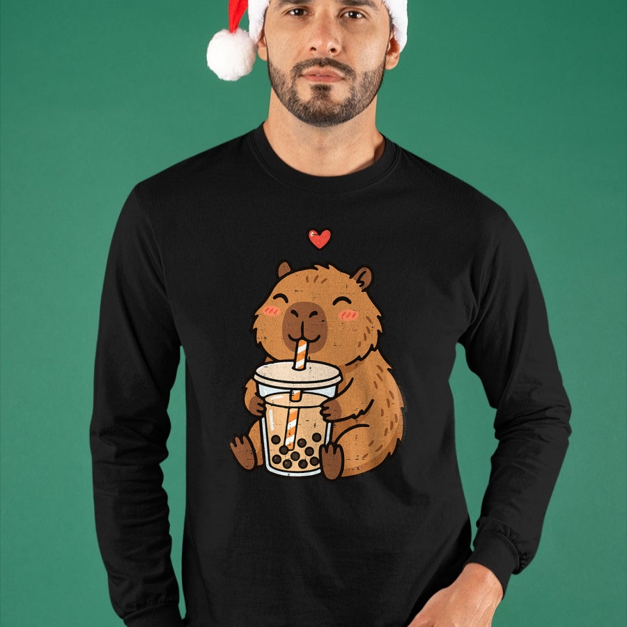 Cute Capybara Shirt, Funny Capybara UnisexT-Shirt/Hoodie/Sweatshirt HLT00 - Capybara Boba Bubble Milk Tea Cute Capy Rodent Men Women Kid T-Shirt