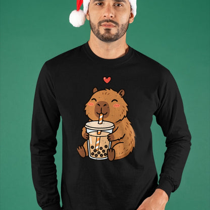 Cute Capybara Shirt, Funny Capybara UnisexT-Shirt/Hoodie/Sweatshirt HLT00 - Capybara Boba Bubble Milk Tea Cute Capy Rodent Men Women Kid T-Shirt