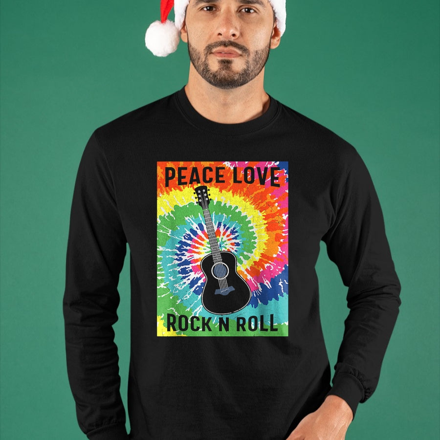 Guitar Lover Shirt, Funny Guitar UnisexT-Shirt/Hoodie/Sweatshirt HLT00 - Peace Love Rock n Roll Tie Dye Hippie Guitar Music Retro T-Shirt