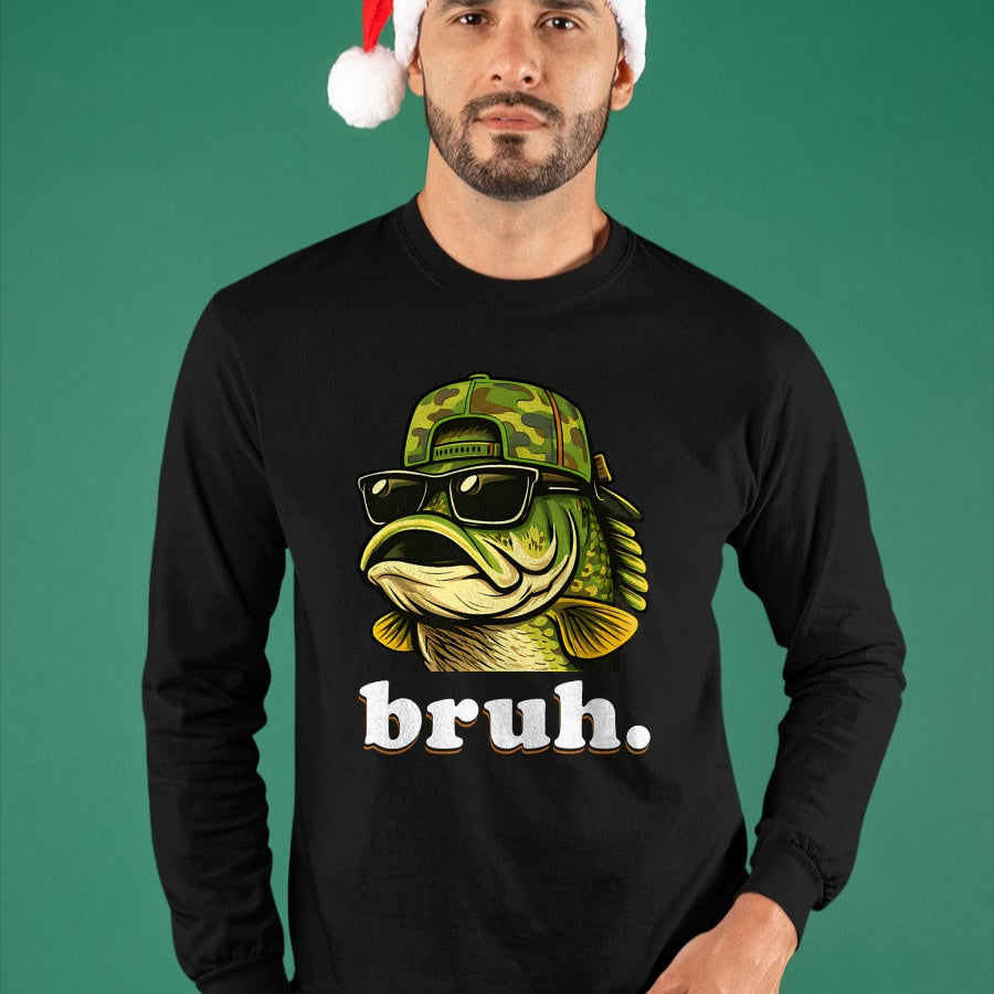 Funny Fishing Shirt, Gift For Fishing Lover Unisex T-Shirt/Hoodie/Sweatshirt HLT00 - Bruh Fishing Camo Bass Fish Funny Boys Kids Camouflage T-Shirt