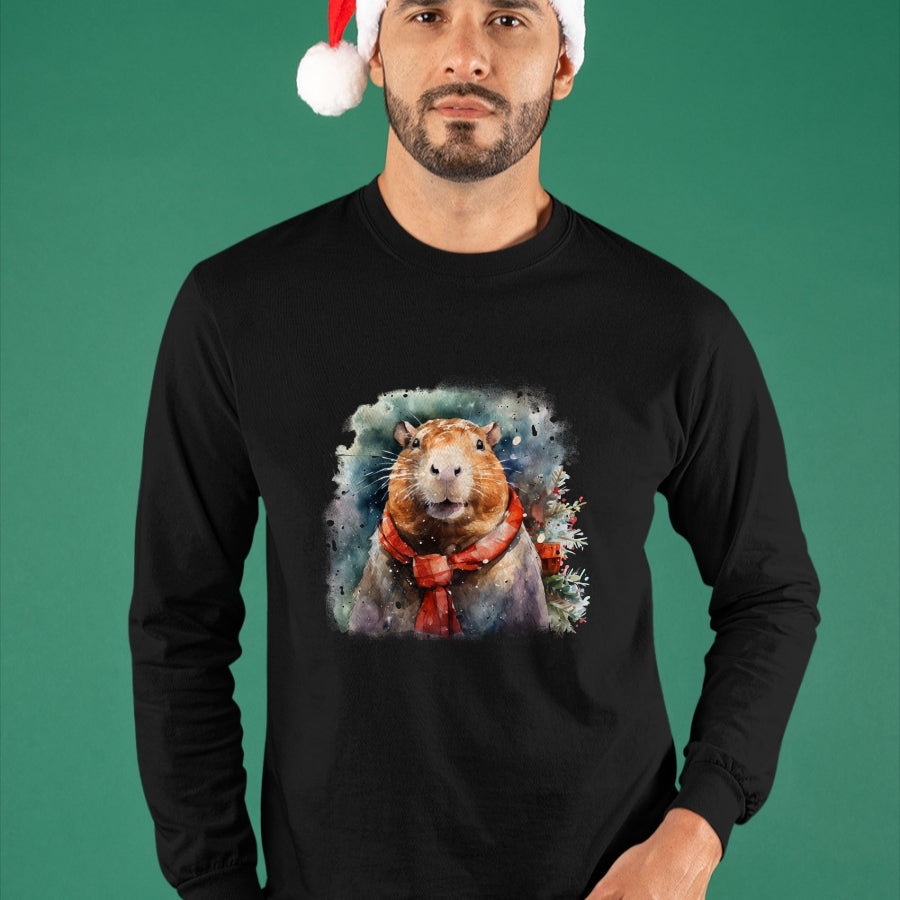 Cute Capybara Shirt, Funny Capybara Unisex T-Shirt/Hoodie/Sweatshirt HLT00 - Capybara Christmas Long Sleeve T-Shirt (1)