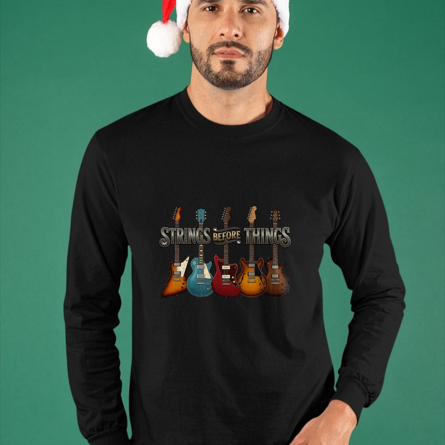 Guitar Lover Shirt, Funny Guitar UnisexT-Shirt/Hoodie/Sweatshirt HLT00 - Strings Before Thing Funny Men Vintage Acoustic Guitar Music T-Shirt