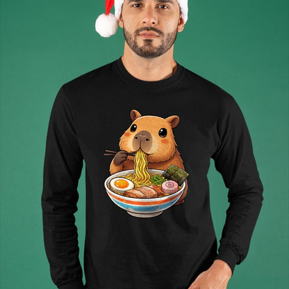 Cute Capybara Shirt, Funny Capybara Unisex T-Shirt/Hoodie/Sweatshirt HLT00 - Capybara Eating Ramen Noodles Japanese Kawaii Graphic T-Shirt