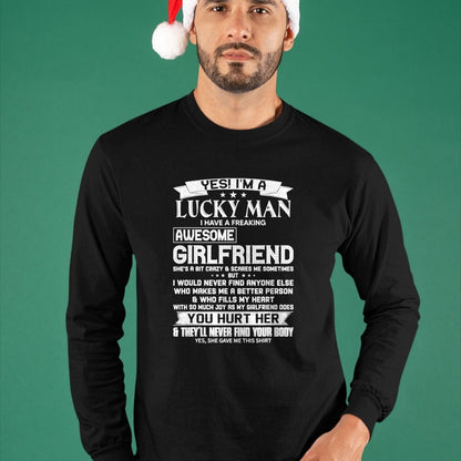 Best Wife Shirt, Wife and Husband Unisex T-Shirt/Hoodie/Sweatshirt HLT00 - Yes I'm A Lucky Man I Have a Freaking Awesome Girlfriend T-Shirt