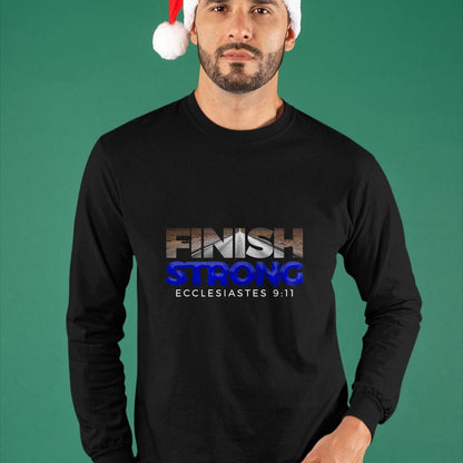 Christian Tee, Christian Faith Unisex T-Shirt/Hoodie/Sweatshirt HLT00 - Finish Strong Christian Jesus Apparel T Shirt Gift Blue T-Shirt