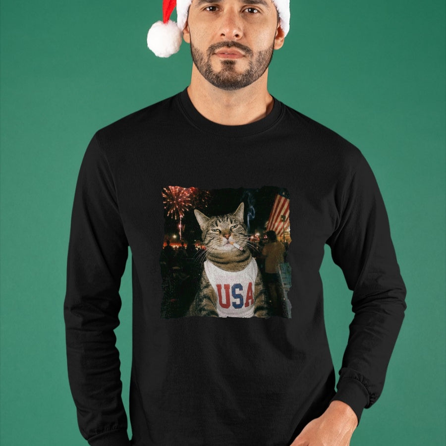 Cat Love Shirt, Funny Cat Lover Gift UnisexT-Shirt/Hoodie/Sweatshirt HLT00 - July 4th Patriotic Cat Smoking Cigarette 250 Years Cat Lover T-Shirt