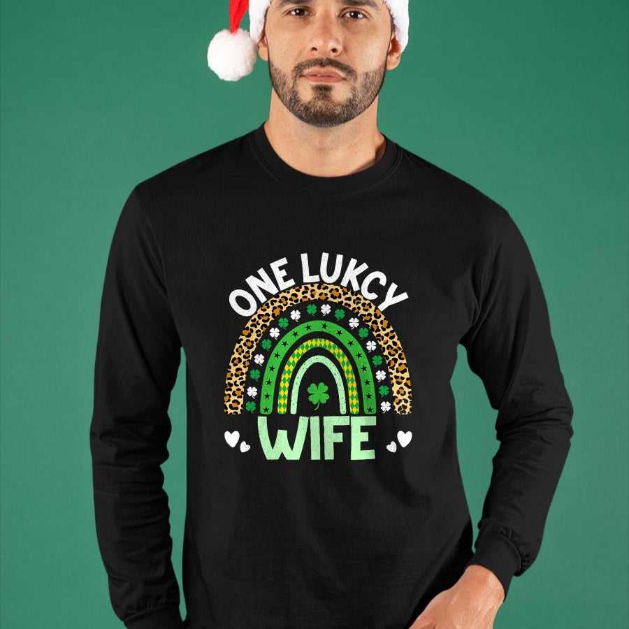 Best Wife Shirt, Wife and Husband Unisex T-Shirt/Hoodie/Sweatshirt HLT00 - Gift for wife T shirt, lucky wife   One Lucky Wife Leopard Rainbow Saint Patrick's Day T-Shirt (1)