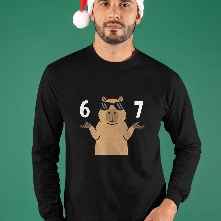 Cute Capybara Shirt, Funny Capybara UnisexT-Shirt/Hoodie/Sweatshirt HLT00 - 67 Meme Capybara Shirt 6 7 Hand Gesture Kids Slang Six Seven T-Shirt