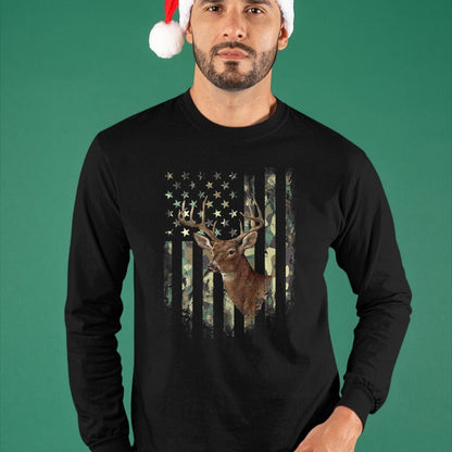 Funny Hunting Shirt, Gift For Hunting Lover Unisex T-Shirt/Hoodie/Sweatshirt HLT00 - American Flag Deer Hunting Camo T-Shirt