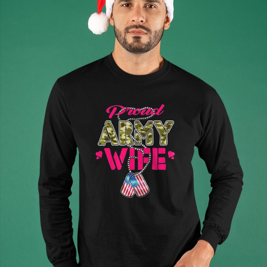 Best Wife Shirt, Wife and Husband Unisex T-Shirt/Hoodie/Sweatshirt HLT00 - Gift for wife T shirt, lucky wife   Proud Army Wife Camo US Flag Dog Tags Pride Military Spouse T-Sh