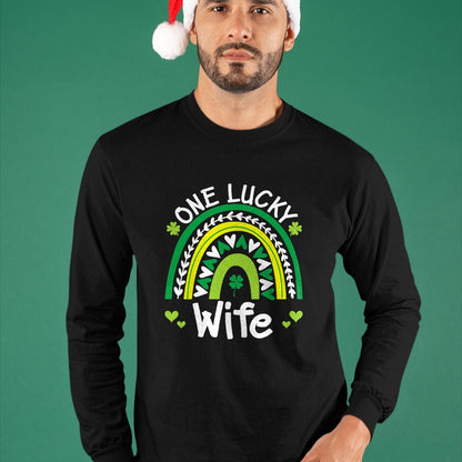 Best Wife Shirt, Wife and Husband Unisex T-Shirt/Hoodie/Sweatshirt HLT00 - Gift for wife T shirt, lucky wife   One Lucky Wife Boho Rainbow St Patricks Day Shamrock T-Shirt (1)