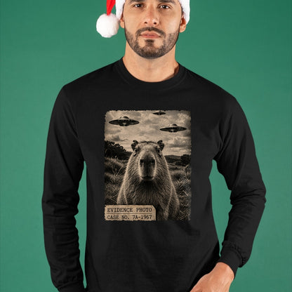 Cute Capybara Shirt, Funny Capybara Unisex T-Shirt/Hoodie/Sweatshirt HLT00 - Funny Capybara Graphic Tee Alien UFO Evidence Photo Vintage T-Shirt