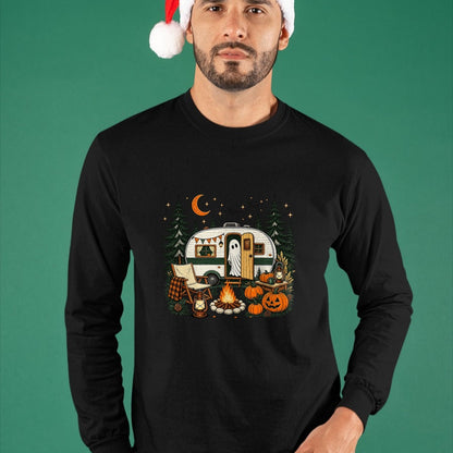 Funny Camping Shirt, Gift For Camping Lover Unisex T-Shirt/Hoodie/Sweatshirt HLT00 - Halloween Ghost Fall RV Camping Autumn Moon Night Funny T-Shirt