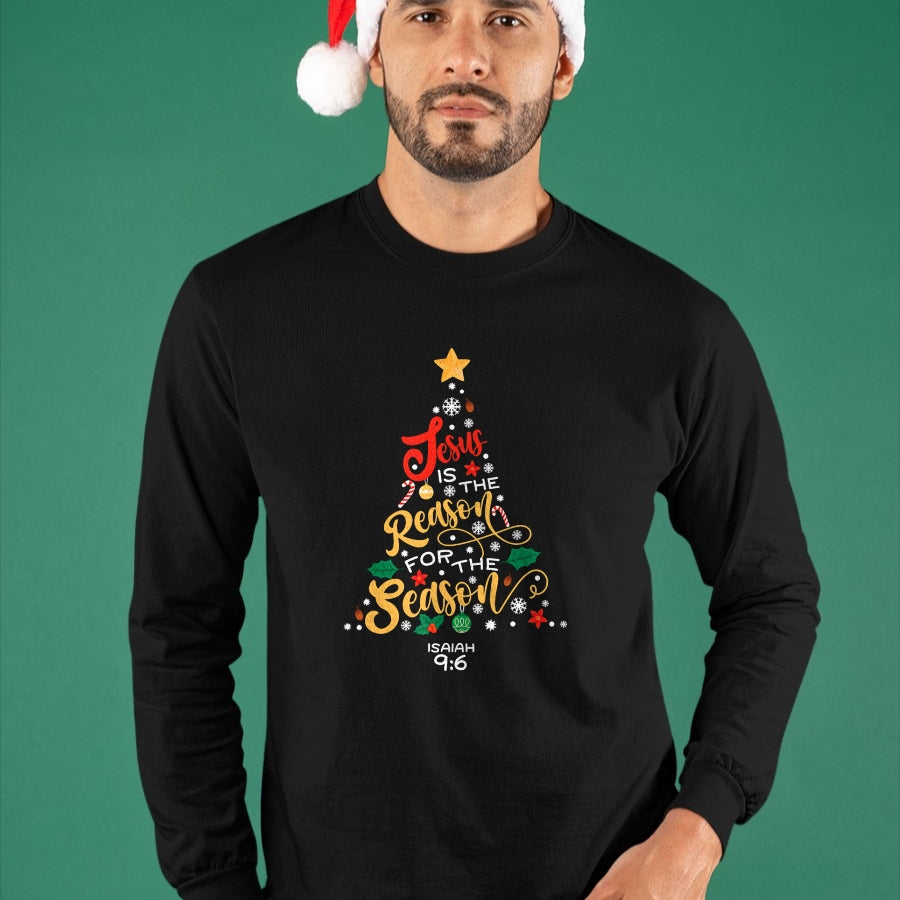 Christian Tee, Christian Faith Unisex T-Shirt/Hoodie/Sweatshirt HLT00 - Jesus Is The Reason For The Season Christian Christmas Tree T-Shirt