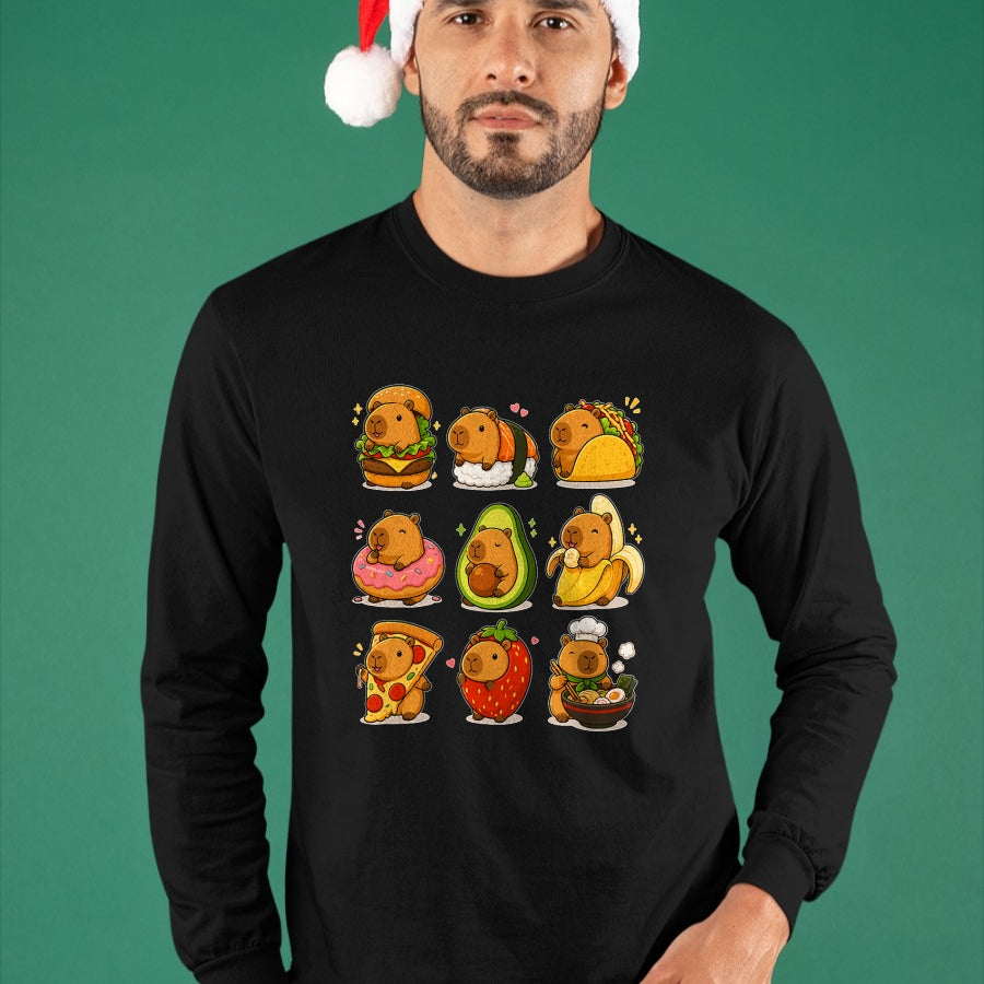 Cute Capybara Shirt, Funny Capybara UnisexT-Shirt/Hoodie/Sweatshirt HLT00 - Capybara Food Kawaii Cute Animal Foodie Funny Cartoon T-Shirt