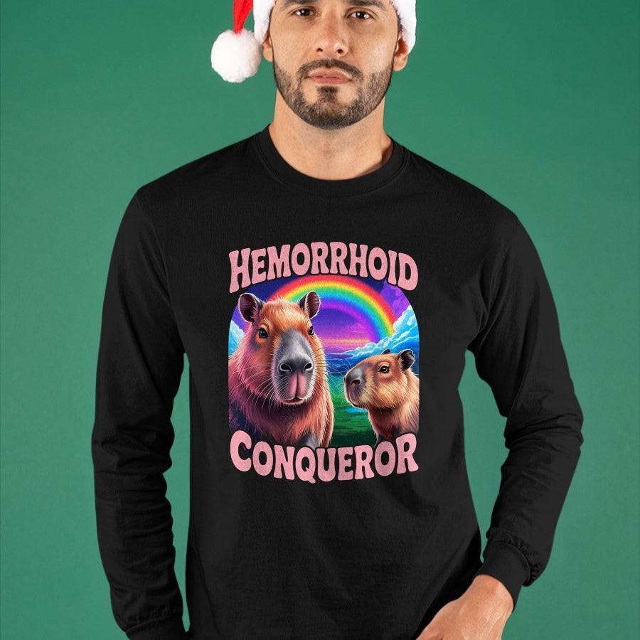 Cute Capybara Shirt, Funny Capybara Unisex T-Shirt/Hoodie/Sweatshirt HLT00 - Hemorrhoids Conqueror Capybara Jokes Funny Hemorrhoid T-Shirt