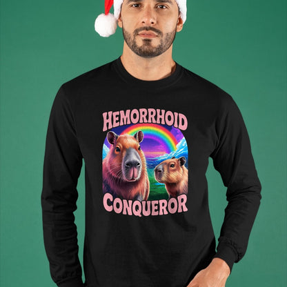 Cute Capybara Shirt, Funny Capybara Unisex T-Shirt/Hoodie/Sweatshirt HLT00 - Hemorrhoids Conqueror Capybara Jokes Funny Hemorrhoid T-Shirt