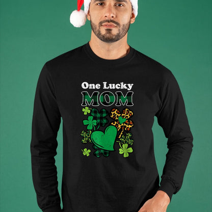 Patrick Day Shirts for Family, Funny Patrick Day shirts, st patrick's day Unisex T-Shirt/Hoodie/Sweatshirt HLT00 - One Lucky Mom Plaid Shamrock Heart St Patrick Day Mommy Mama T-Shirt