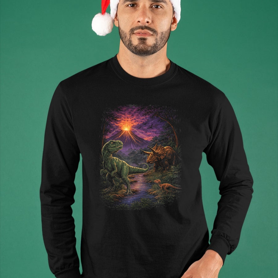 Best Dinosaur Lover Shirt, Funny Dinosaur UnisexT-Shirt/Hoodie/Sweatshirt HLT00 - Vintage Dinosaur 90s T Rex and Triceratops Volcano Nature T-Shirt, Men, Black, 3X-Large