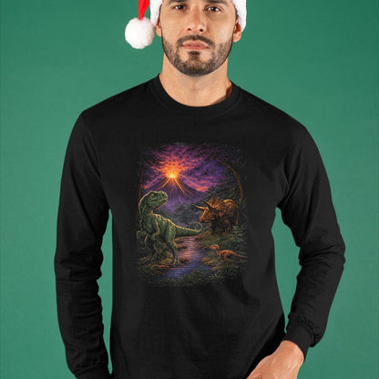 Best Dinosaur Lover Shirt, Funny Dinosaur UnisexT-Shirt/Hoodie/Sweatshirt HLT00 - Vintage Dinosaur 90s T Rex and Triceratops Volcano Nature T-Shirt, Men, Black, 3X-Large