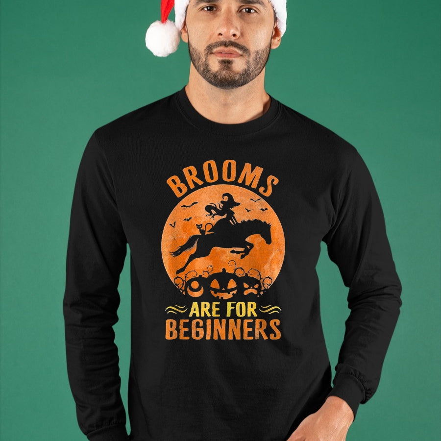Best Horse Lover Shirt , Funny Horse UnisexT-Shirt/Hoodie/Sweatshirt HLT00 - Horses Equestrian Witch Halloween - Brooms are for Beginners T-Shirt, Women, Purple, Large