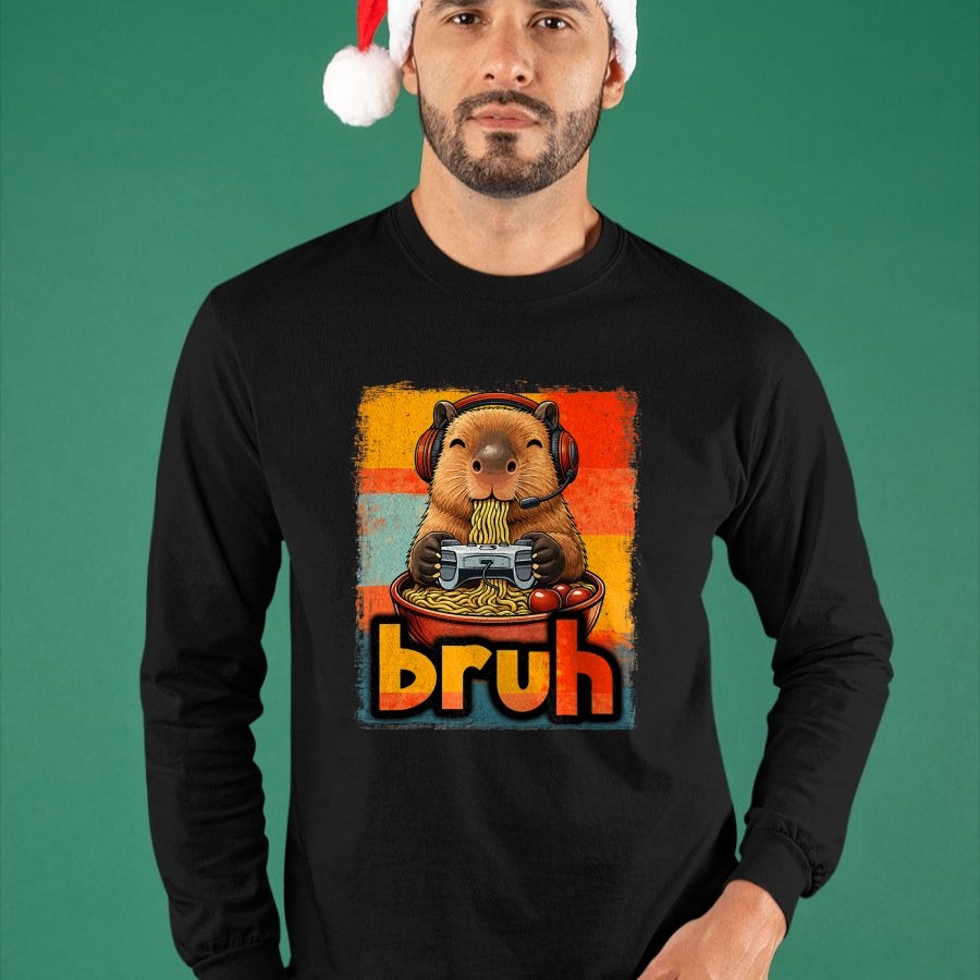 Cute Capybara Shirt, Funny Capybara UnisexT-Shirt/Hoodie/Sweatshirt HLT00 - Bruh Capybara Eat Ramen Gaming Japanese Men Boy Kid T-Shirt