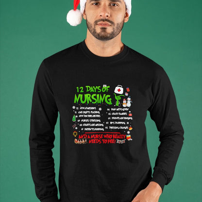 Funny Nurse Shirt, Nurse Unisex T-Shirt/Hoodie/Sweatshirt HLT00 - Nurses Merry Christmas Funny 12 Days of Nursing Xmas Pajamas T-Shirt