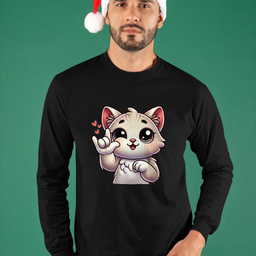 Cat Love Shirt, Funny Cat Lover Gift UnisexT-Shirt/Hoodie/Sweatshirt HLT00 - Kitten Cute Cat Making Love You Hand Sign Language ASL T-Shirt