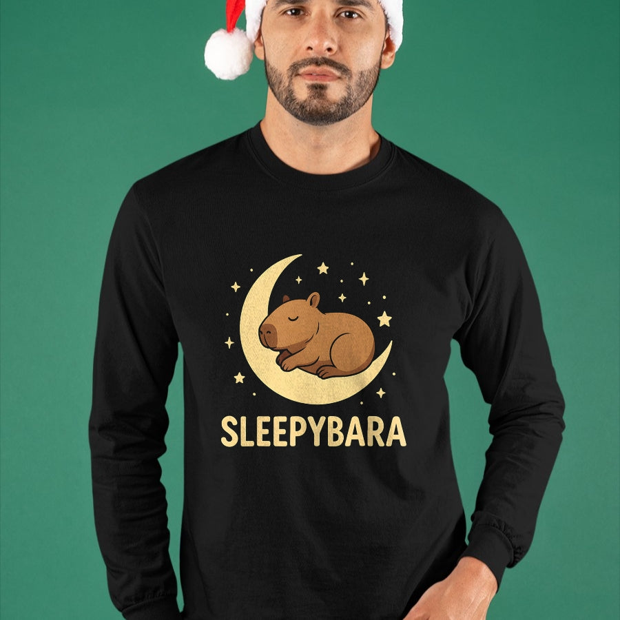 Cute Capybara Shirt, Funny Capybara Unisex T-Shirt/Hoodie/Sweatshirt HLT00 - Cute Sleepybara Funny Capybara Sleeping on Moon Graphic T-Shirt