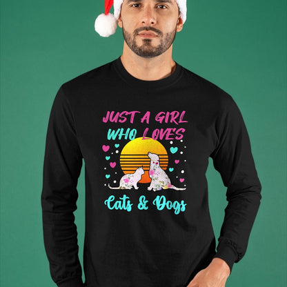 Cat Love Shirt, Funny Cat Lover Gift UnisexT-Shirt/Hoodie/Sweatshirt HLT00 - Just a Girl who Loves Cats and Dogs T-Shirt for Women T-Shirt (1)