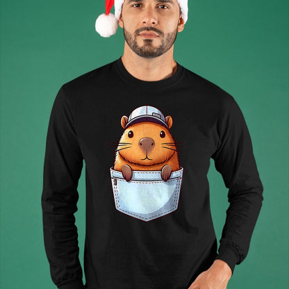 Cute Capybara Shirt, Funny Capybara Unisex T-Shirt/Hoodie/Sweatshirt HLT00 - Friendly Capybara in Pocket for Kids, Boys, Girls, Women Men T-Shirt
