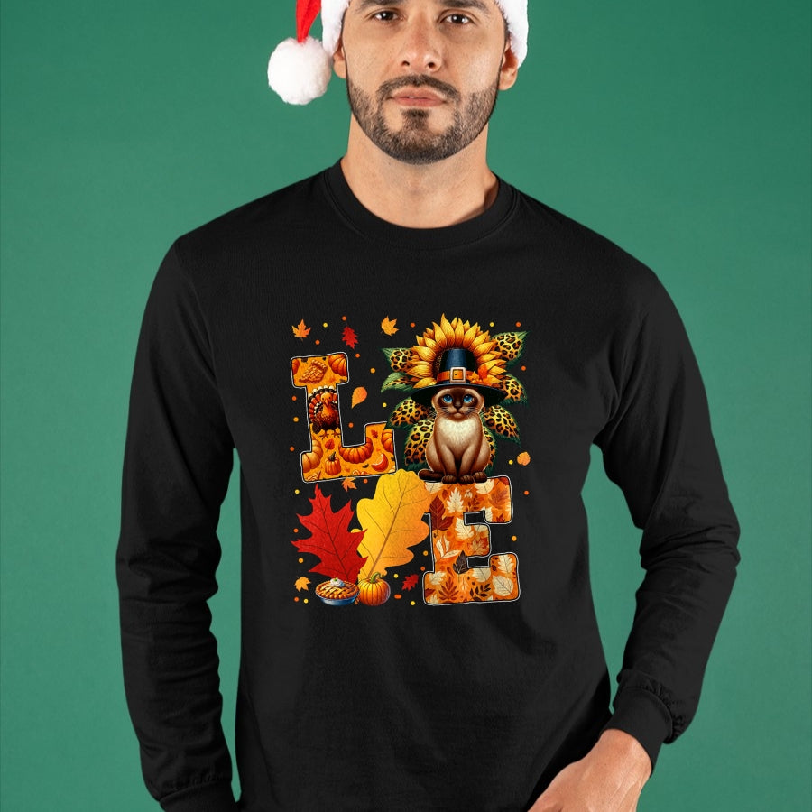 Cat Love Shirt, Funny Cat Lover Gift UnisexT-Shirt/Hoodie/Sweatshirt HLT00 - LOVE Thanksgiving Siamese Cat Costume Fall Leaves Sunflower T-Shirt for Men Women Kids (1)