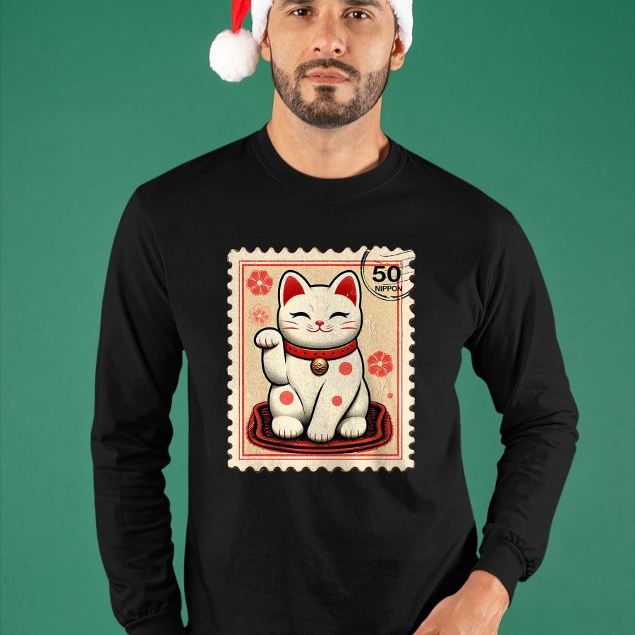 Cat Love Shirt, Funny Cat Lover Gift UnisexT-Shirt/Hoodie/Sweatshirt HLT00 - Maneki Neko Japanese Kawaii Lucky Cat Stamp Retro Aesthetic T-Shirt (1)