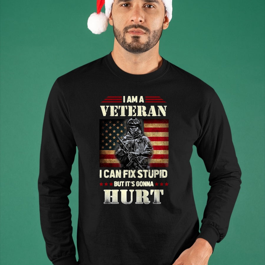 Proud Veteran Shirt, Funny Veteran UnisexT-Shirt/Hoodie/Sweatshirt HLT00 - Distressed I Am A Veteran I Can Fix Stupid - Veterans Day T-Shirt, Men, Black, 3X-Large