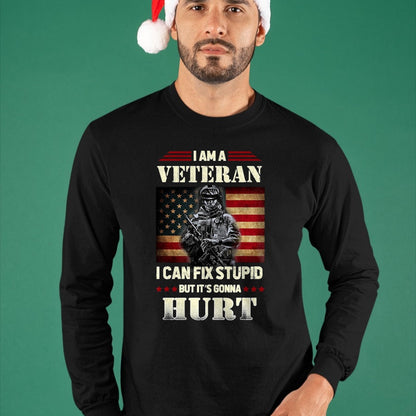 Proud Veteran Shirt, Funny Veteran UnisexT-Shirt/Hoodie/Sweatshirt HLT00 - Distressed I Am A Veteran I Can Fix Stupid - Veterans Day T-Shirt, Men, Black, 3X-Large