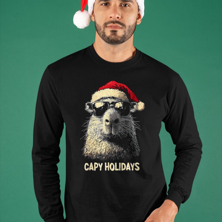 Cute Capybara Shirt, Funny Capybara Unisex T-Shirt/Hoodie/Sweatshirt HLT00 - Funny Christmas Capy Holidays Kids Teens Boys Xmas Capybara T-Shirt