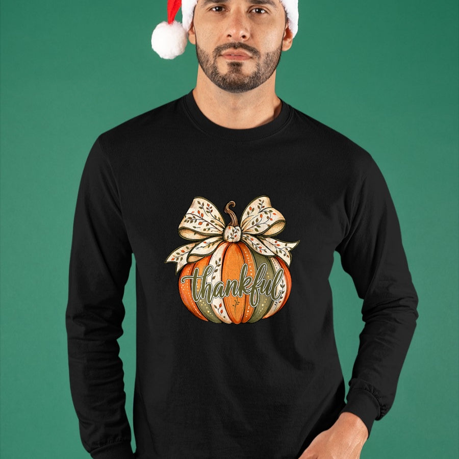 Best Thanksgiving Family Shirt , Funny Thanksgiving UnisexT-Shirt/Hoodie/Sweatshirt HLT00 - Thankful Pumpkin Bow Fall Autumn Thanksgiving Shirts Women T-Shirt
