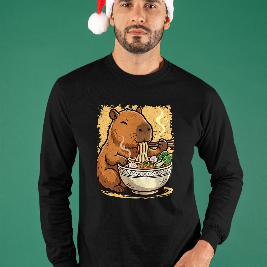 Cute Capybara Shirt, Funny Capybara Unisex T-Shirt/Hoodie/Sweatshirt HLT00 - Capybara Eating Ramen Noodles T-Shirt
